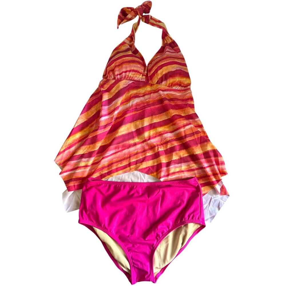 Kim Gravel‎ Swimsuits Halter Top Brief Set Tequila Sunrise 10 Pink